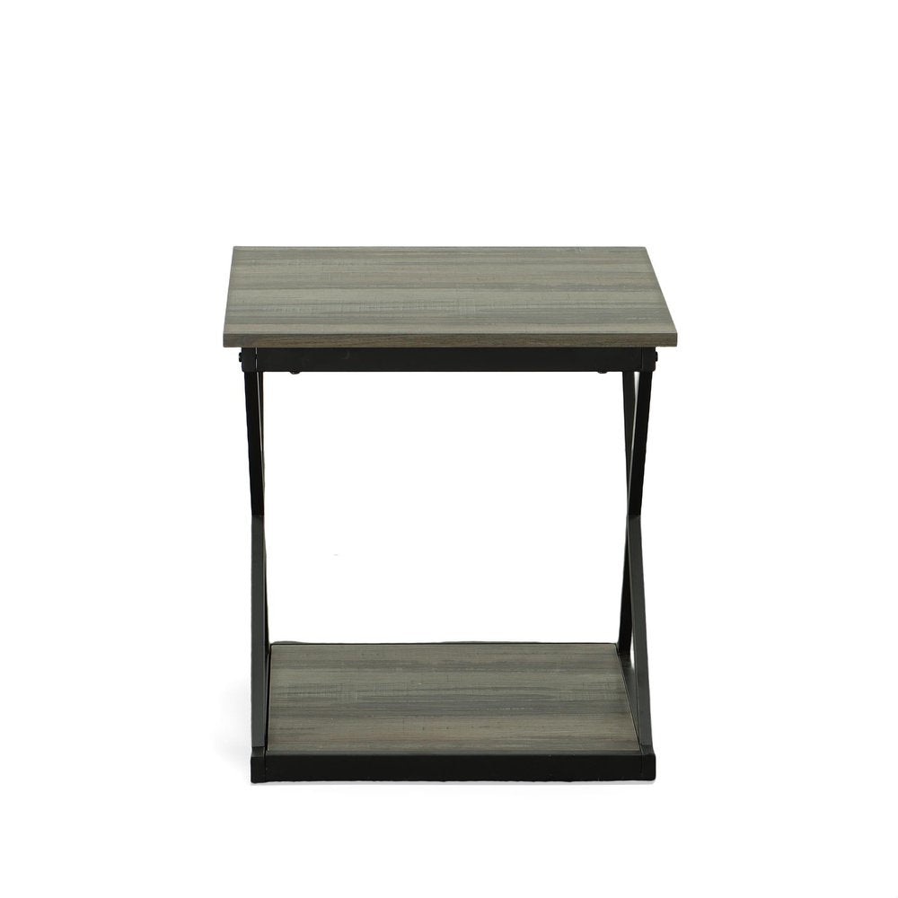 20" Gray and Black Wood and Iron Square Frame End Table With Shelf HomeRoots