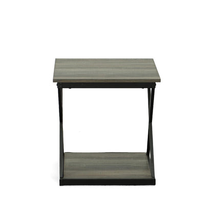 20" Gray and Black Wood and Iron Square Frame End Table With Shelf HomeRoots