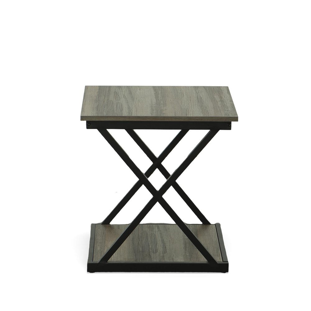 20" Gray and Black Wood and Iron Square Frame End Table With Shelf HomeRoots
