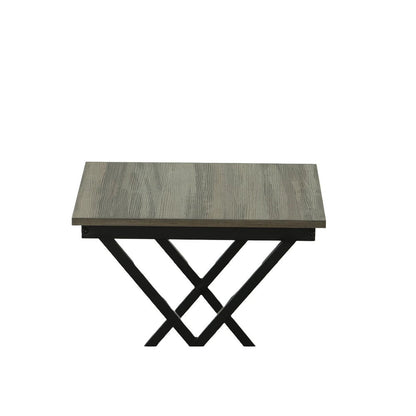 20" Gray and Black Wood and Iron Square Frame End Table With Shelf HomeRoots