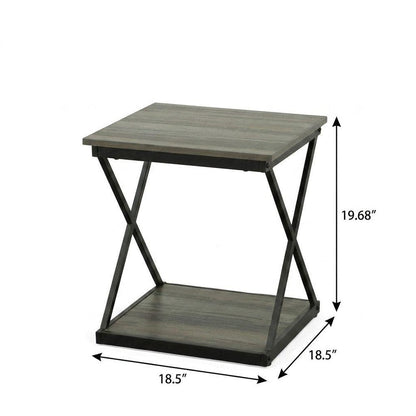 20" Gray and Black Wood and Iron Square Frame End Table With Shelf HomeRoots
