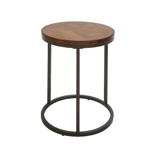 24" Black And Wood Brown Wood And Iron Round End Table HomeRoots