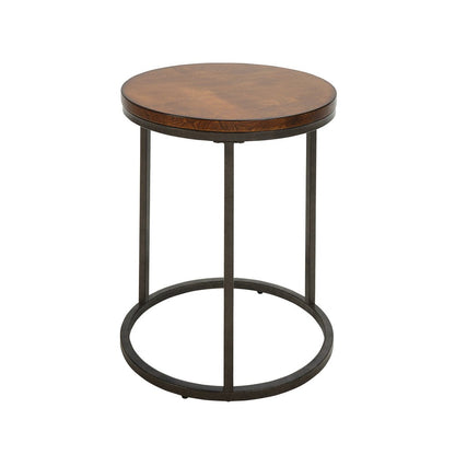 24" Black And Wood Brown Wood And Iron Round End Table HomeRoots