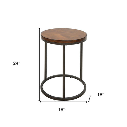 24" Black And Wood Brown Wood And Iron Round End Table HomeRoots