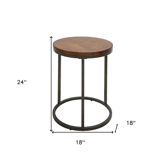 24" Black And Wood Brown Wood And Iron Round End Table HomeRoots