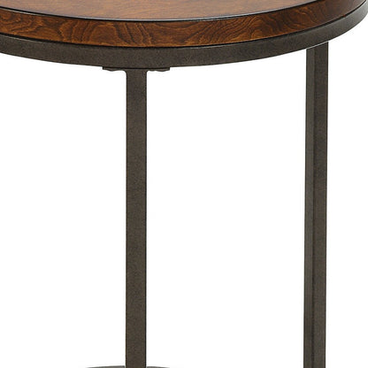 24" Black And Wood Brown Wood And Iron Round End Table HomeRoots