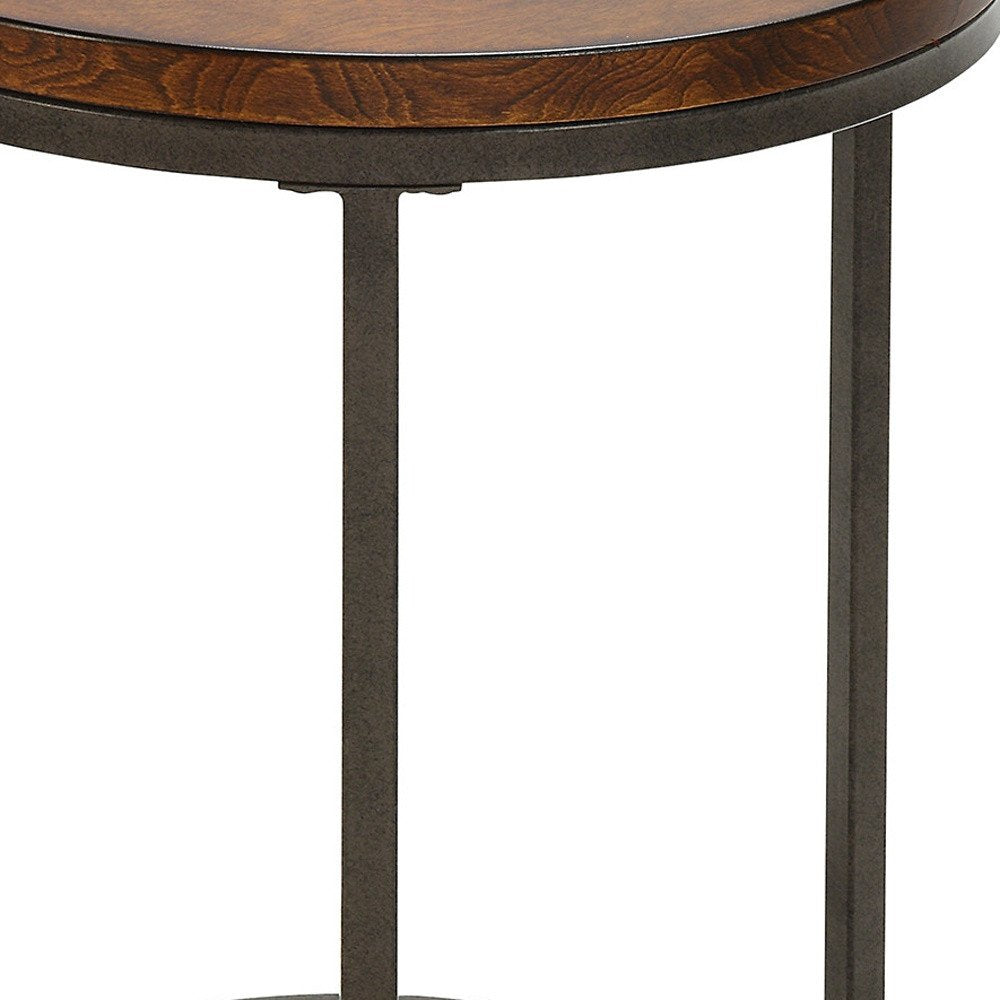24" Black And Wood Brown Wood And Iron Round End Table — view 3