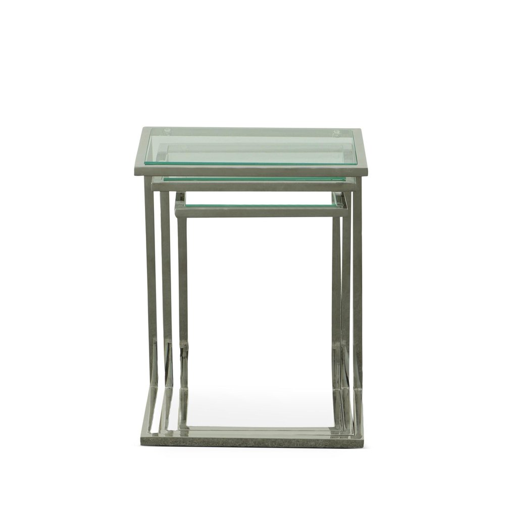 Set of Three Clear And Silver Glass And Steel Nested Tables — view 4