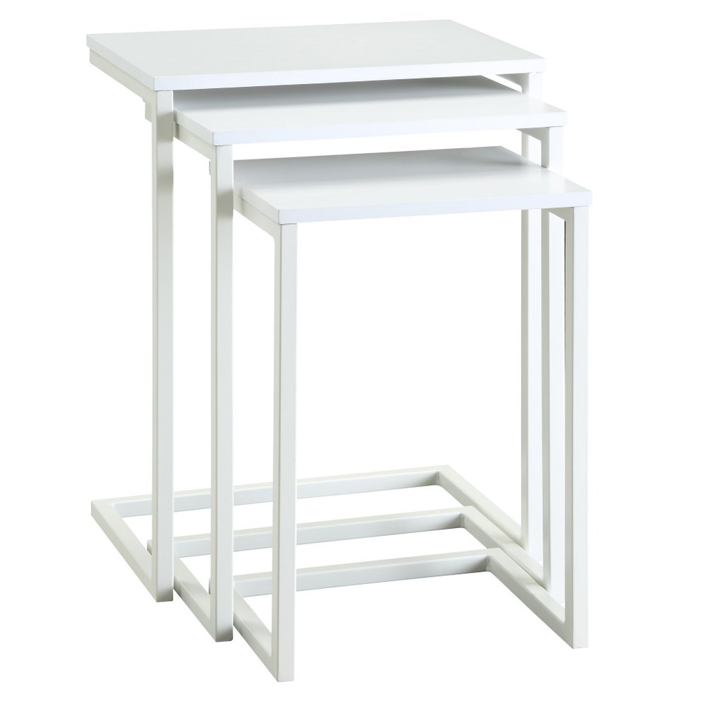 Set of Three White Solid Wood and Steel Frame Nested Tables HomeRoots