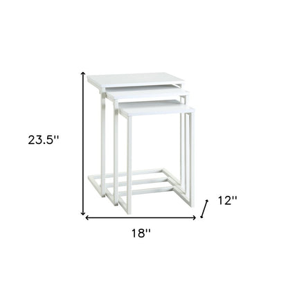 Set of Three White Solid Wood and Steel Frame Nested Tables HomeRoots