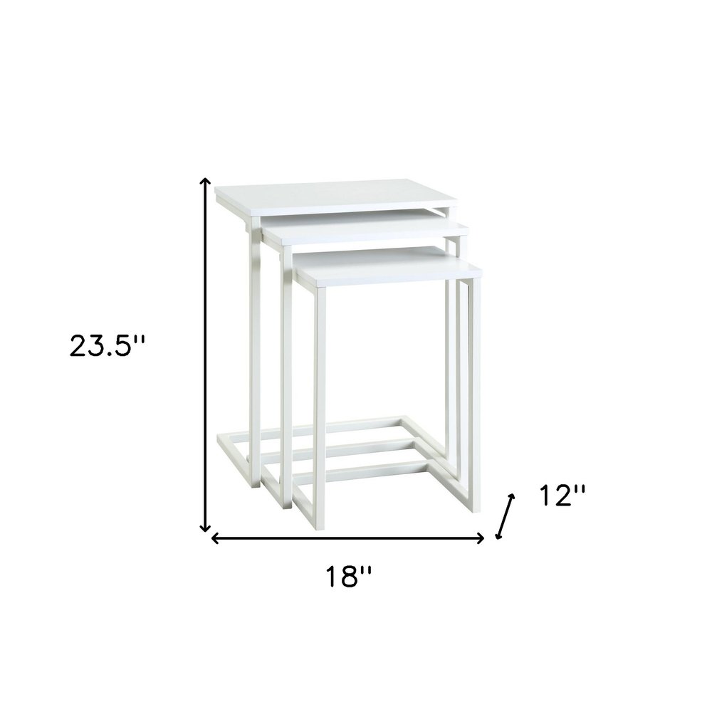 Set of Three White Solid Wood and Steel Frame Nested Tables HomeRoots
