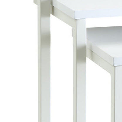 Set of Three White Solid Wood and Steel Frame Nested Tables HomeRoots