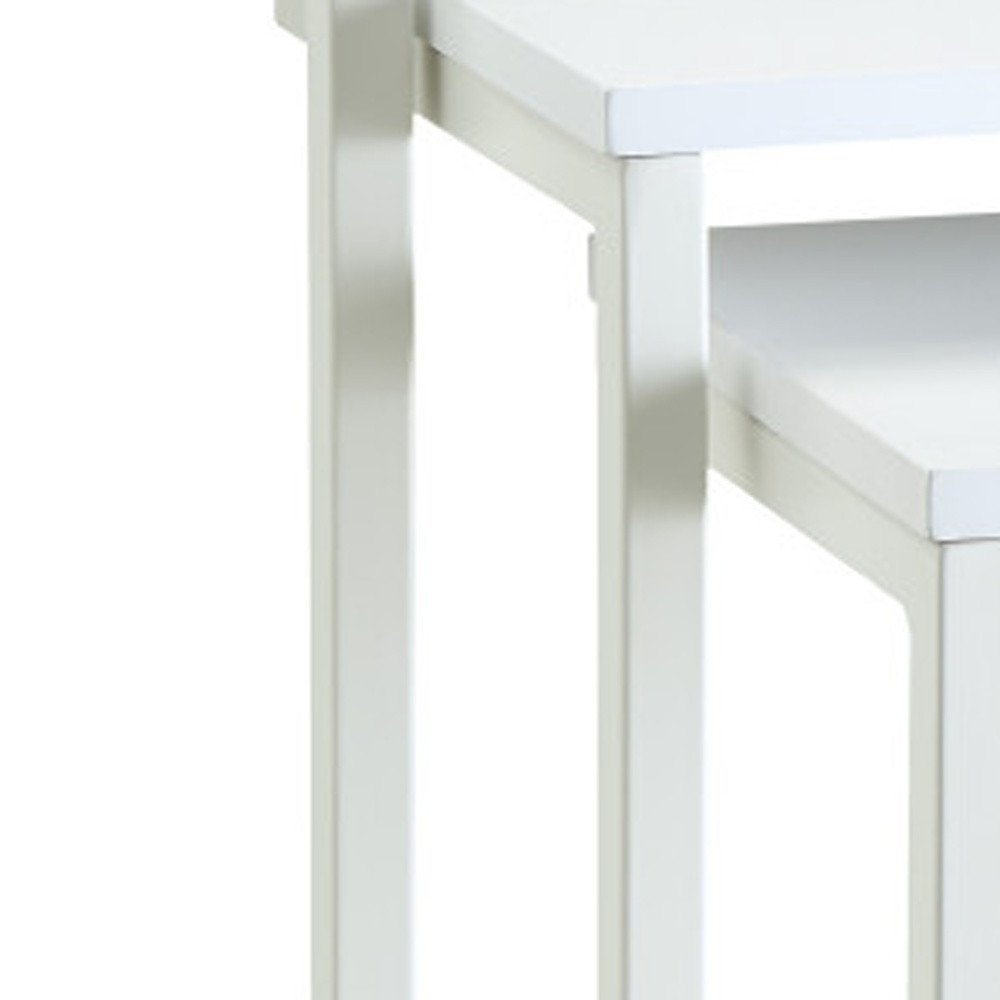 Set of Three White Solid Wood and Steel Frame Nested Tables HomeRoots