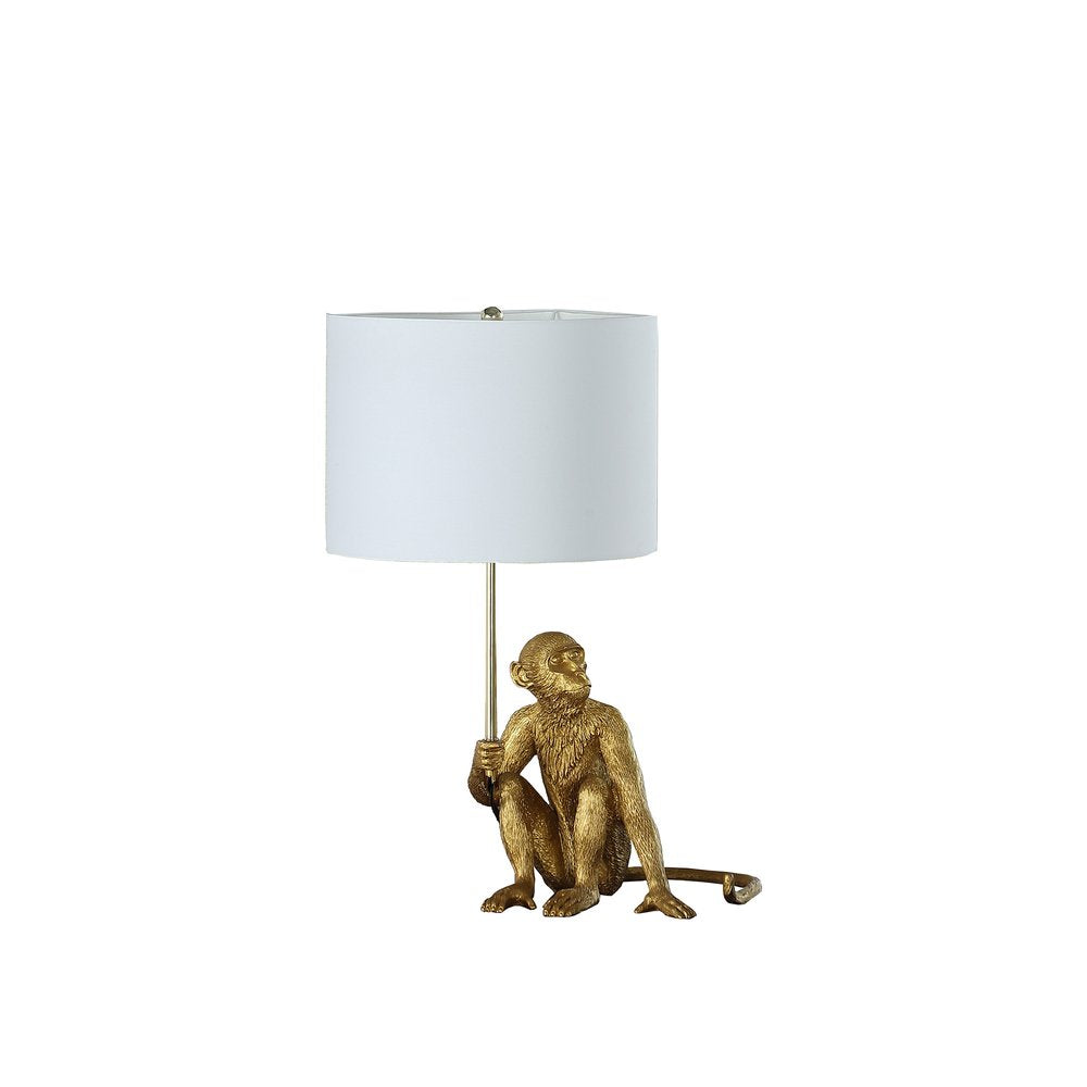 26" Antiqued Gold Sitting Monkey Table Lamp With White — view 1