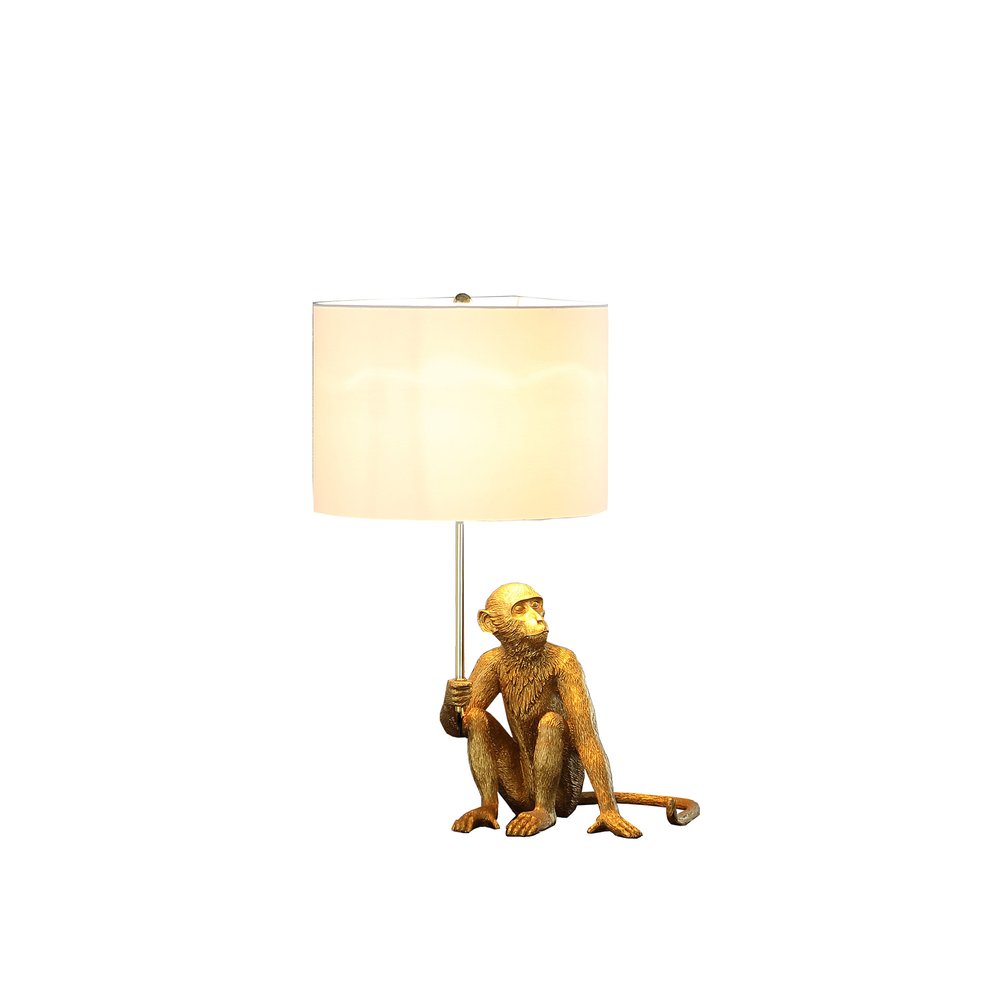 26" Antiqued Gold Sitting Monkey Table Lamp With White — view 2