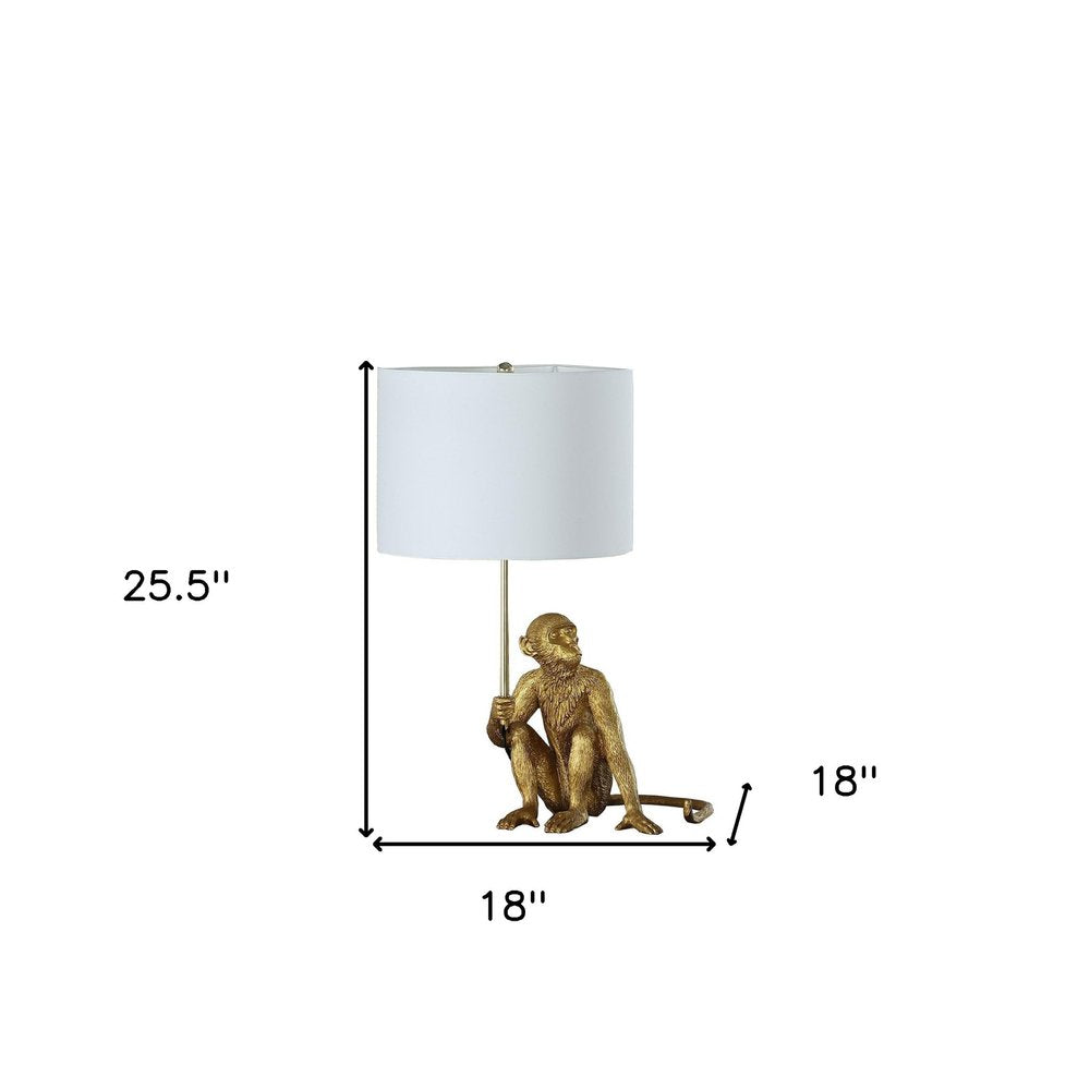 26" Antiqued Gold Sitting Monkey Table Lamp With White HomeRoots