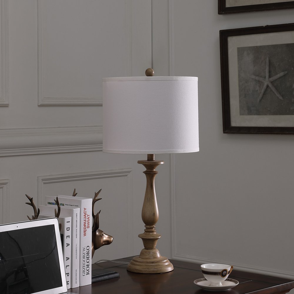 28" Rustic Taupe Cream Candlestick Table Lamp With White Shade HomeRoots