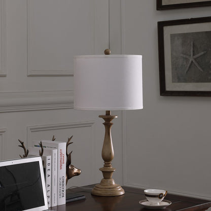 28" Rustic Taupe Cream Candlestick Table Lamp With White Shade HomeRoots