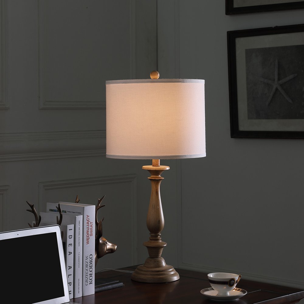 28" Rustic Taupe Cream Candlestick Table Lamp With White Shade — view 4