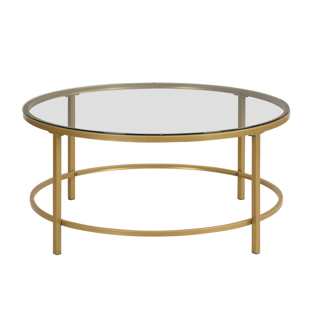 36" Gold And Clear Glass Round Coffee Table HomeRoots