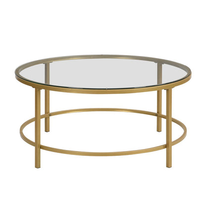 36" Gold And Clear Glass Round Coffee Table HomeRoots