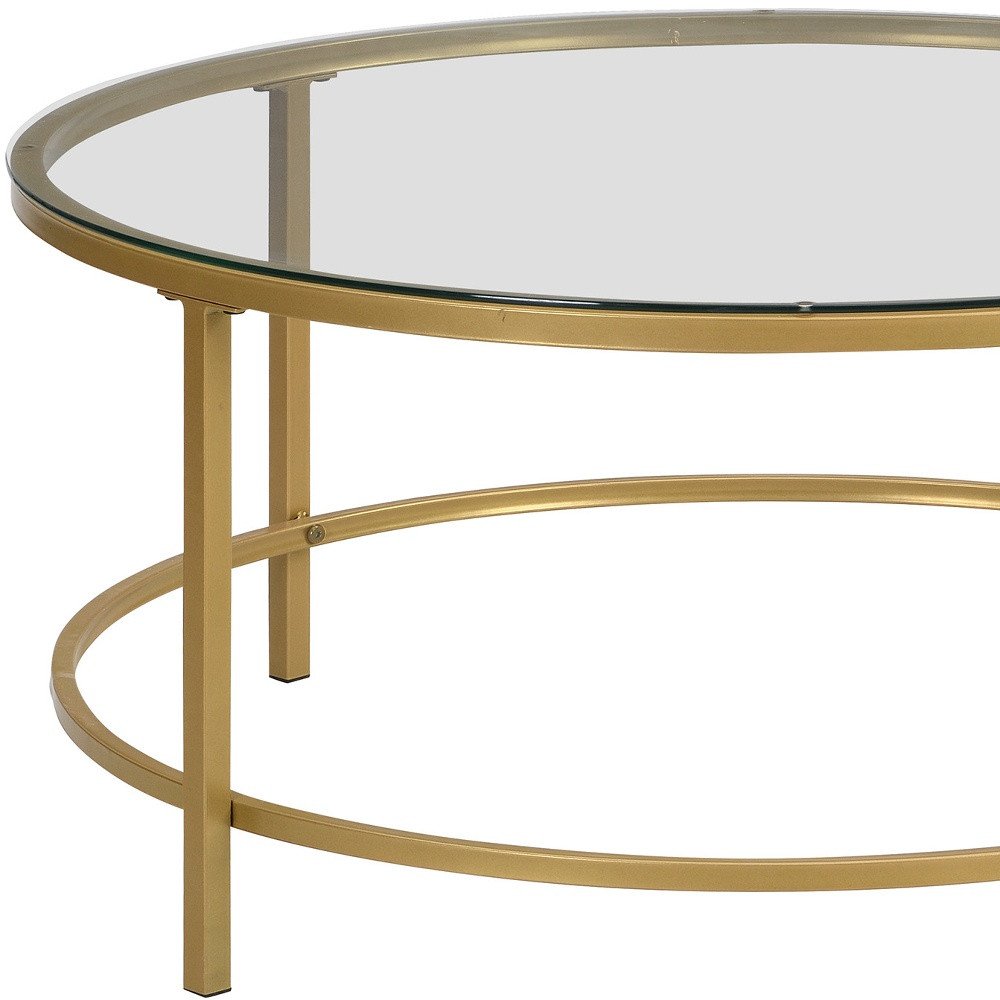 36" Gold And Clear Glass Round Coffee Table HomeRoots
