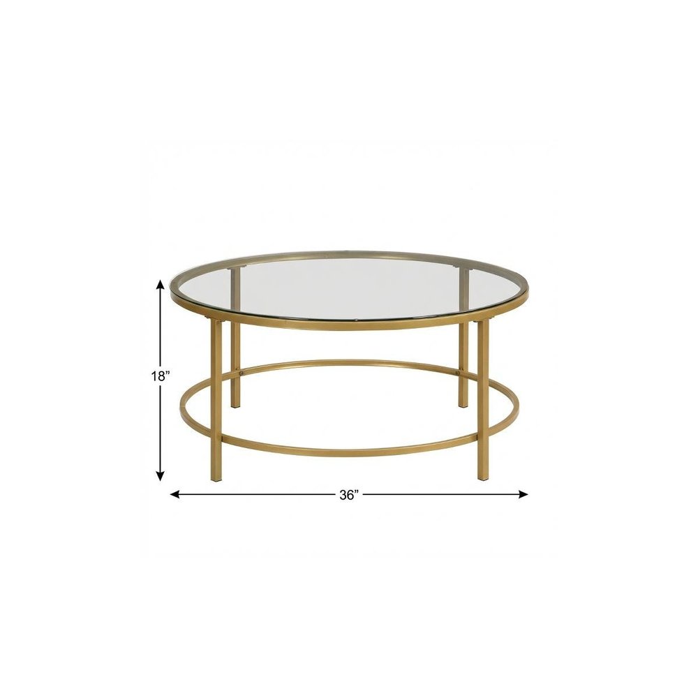 36" Gold And Clear Glass Round Coffee Table HomeRoots