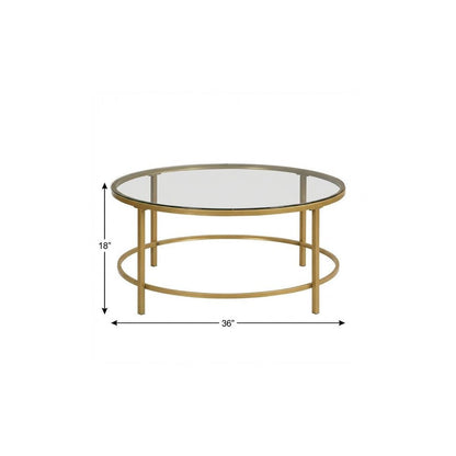 36" Gold And Clear Glass Round Coffee Table HomeRoots