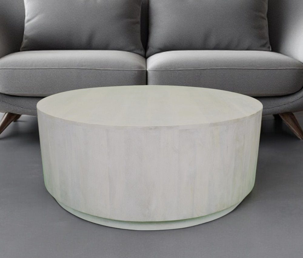 42" Rustic White Solid Wood Round Distressed Coffee Table HomeRoots
