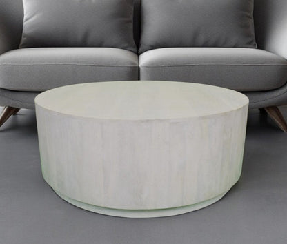 42" Rustic White Solid Wood Round Distressed Coffee Table HomeRoots