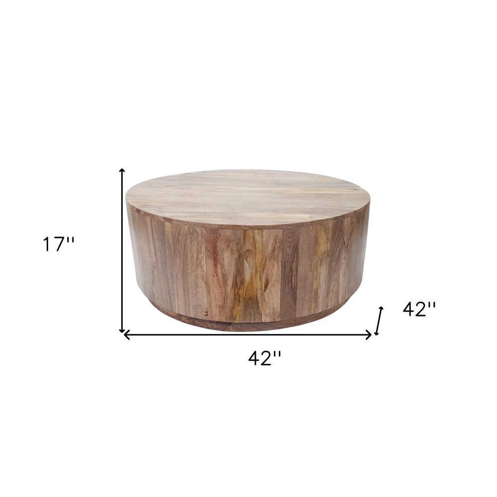 42" Natural Solid Wood Round Coffee Table — view 2