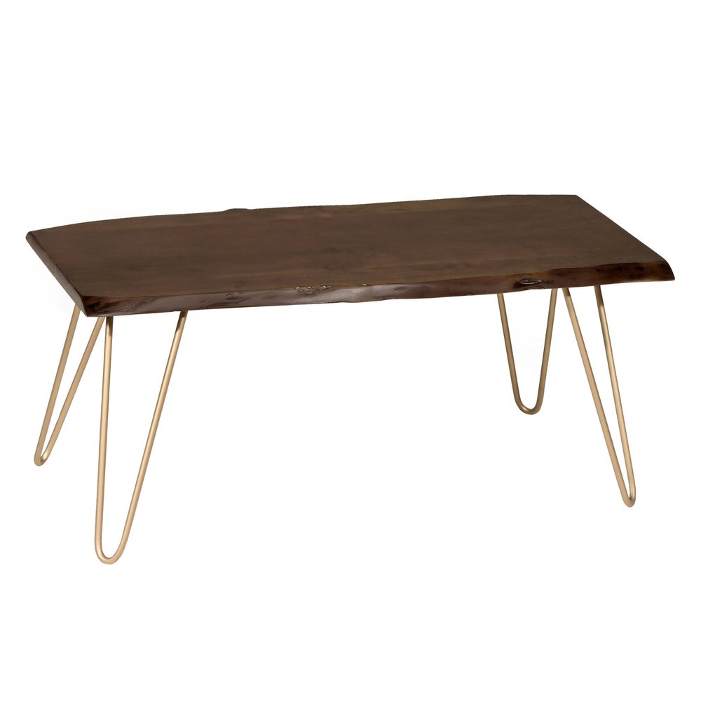 42" Brown And Gold Solid Wood And Iron Coffee Table HomeRoots