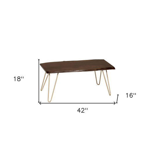 42" Brown And Gold Solid Wood And Iron Coffee Table HomeRoots