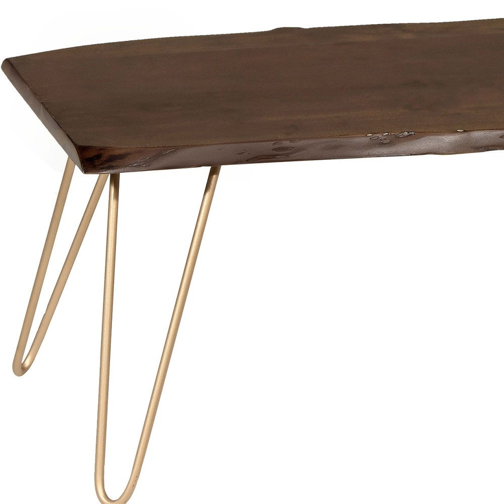 42" Brown And Gold Solid Wood And Iron Coffee Table HomeRoots
