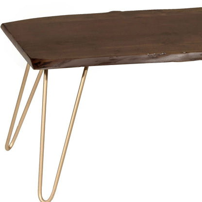 42" Brown And Gold Solid Wood And Iron Coffee Table HomeRoots