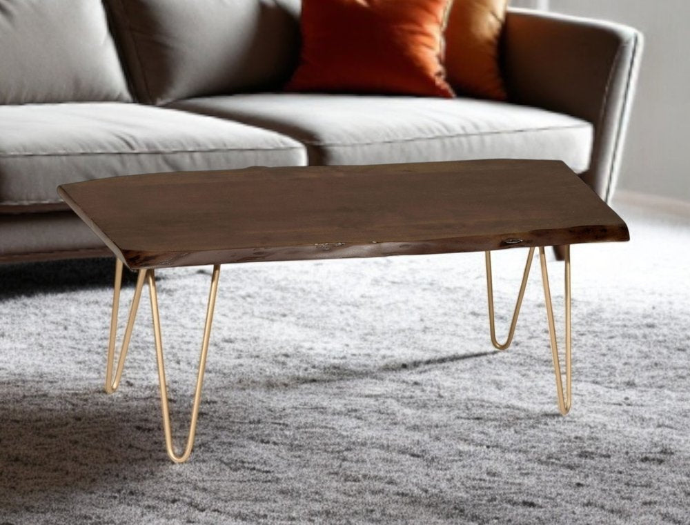 42" Brown And Gold Solid Wood And Iron Coffee Table HomeRoots