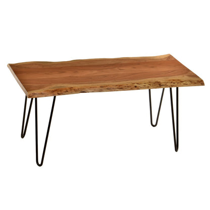 42" Natural And Black Solid Wood And Iron Coffee Table HomeRoots