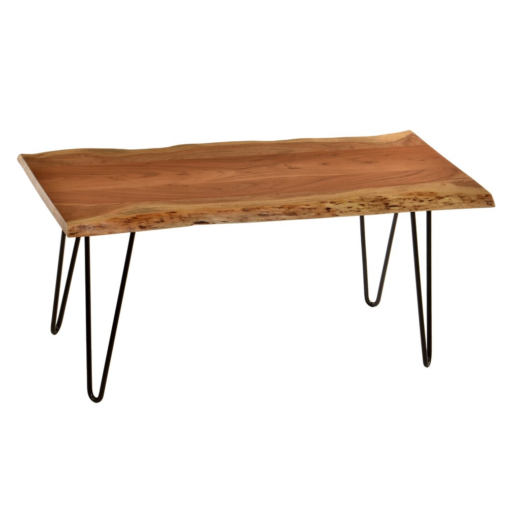 42" Natural And Black Solid Wood And Iron Coffee Table HomeRoots