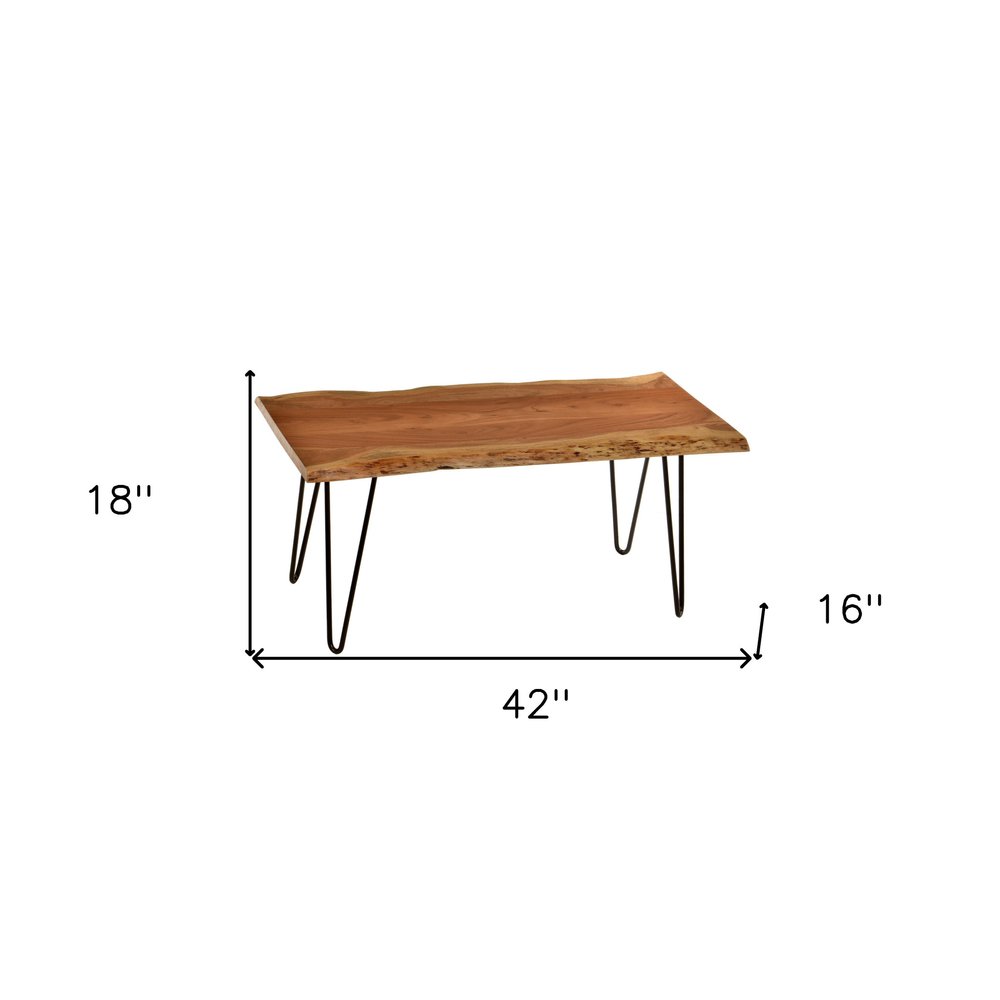 42" Natural And Black Solid Wood And Iron Coffee Table HomeRoots