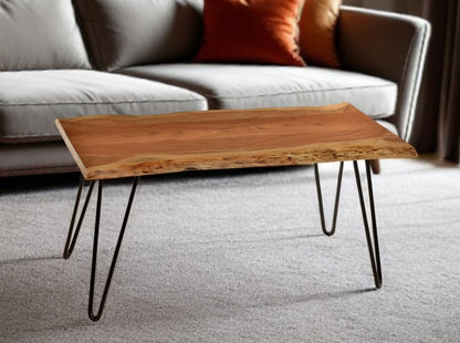 42" Natural And Black Solid Wood And Iron Coffee Table HomeRoots