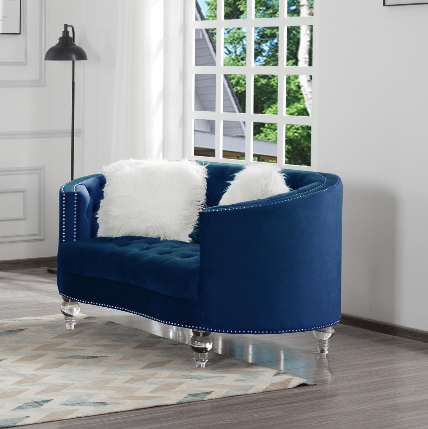 Living Room Loveseats Navy Blue Velvet - FurniFindUSA