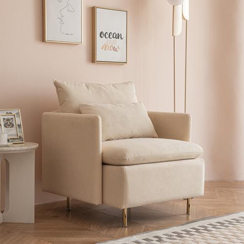 Modern fabric accent armchair, upholstered single sofa chair,Beige Cotton Linen-30.7'' - FurniFindUSA