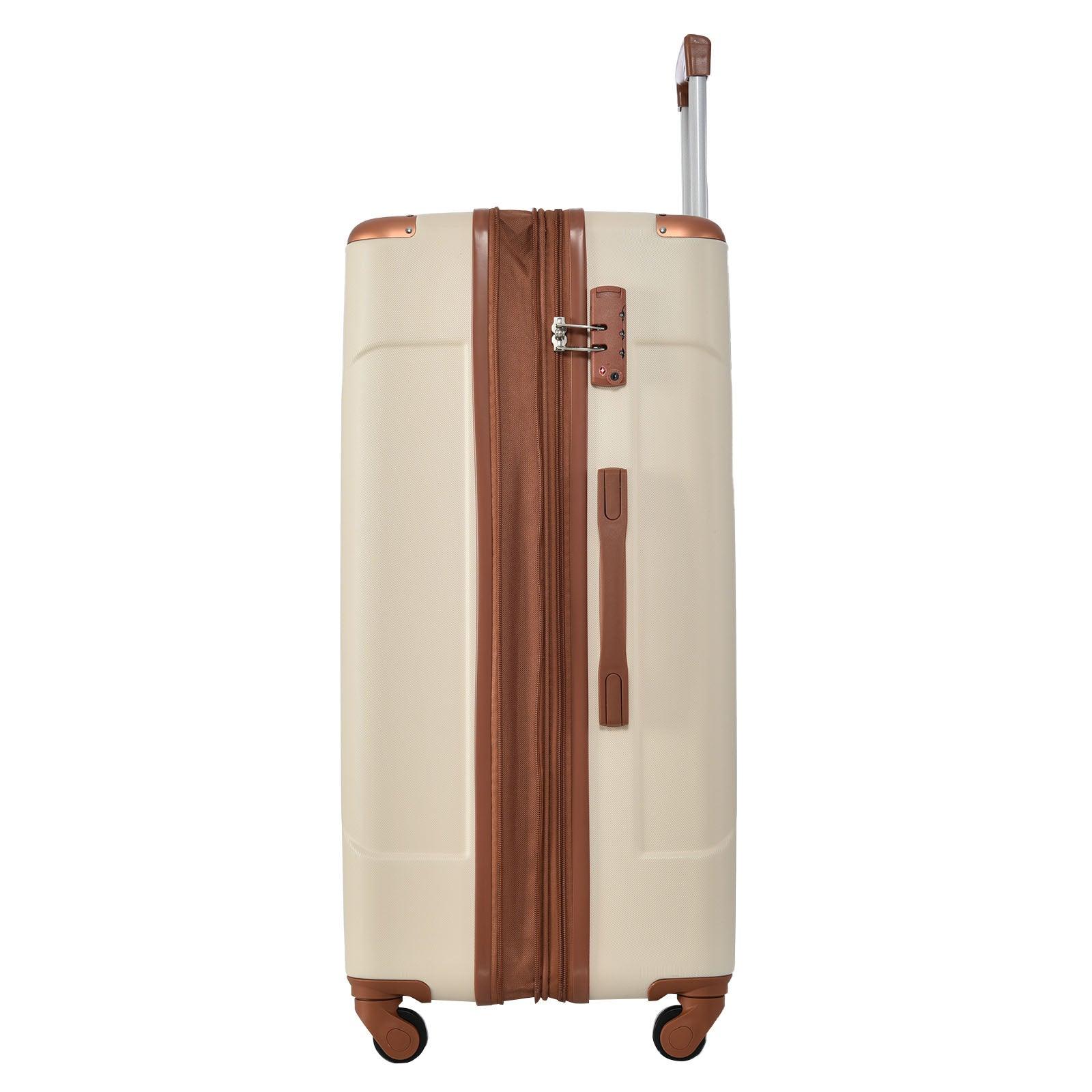 Hardshell Luggage Sets 3 Pcs Spinner Suitcase with TSA Lock Lightweight 20''24''28'' Brown white + ABS - FurniFindUSA