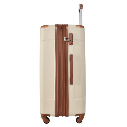 Hardshell Luggage Sets 3 Pcs Spinner Suitcase with TSA Lock Lightweight 20''24''28'' Brown white + ABS - FurniFindUSA