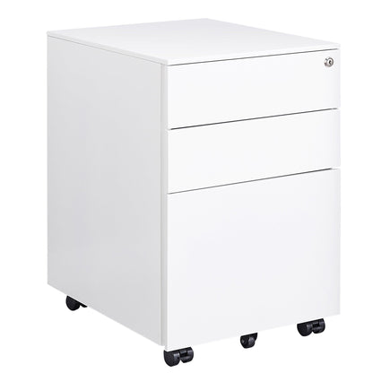 3 Drawer Mobile File Cabinet with Lock Steel File Cabinet for Legal/Letter/A4/F4 Size Fully Assembled Include Wheels - FurniFindUSA