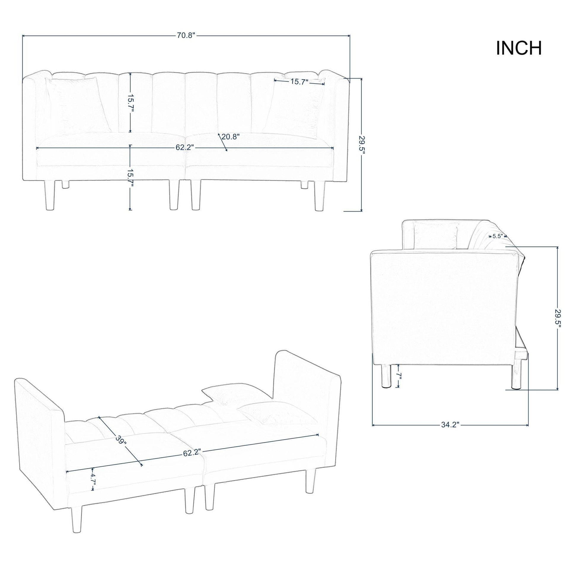 70.8” Futon Sofa bed（metal legs） - FurniFindUSA