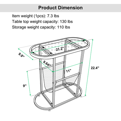 Glass Oval Small Side Tables Living Room Small Space With Magazines Organizer Storage Space (Set of 2) - FurniFindUSA