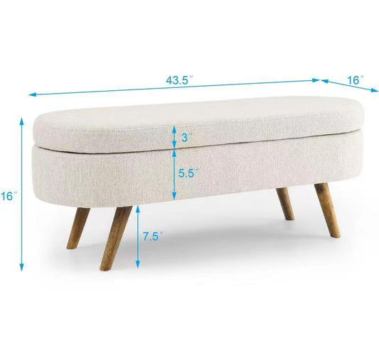 Ottoman Oval Storage Bench Rubber Wood Legs Beige(43.5"x16"x16") - FurniFindUSA