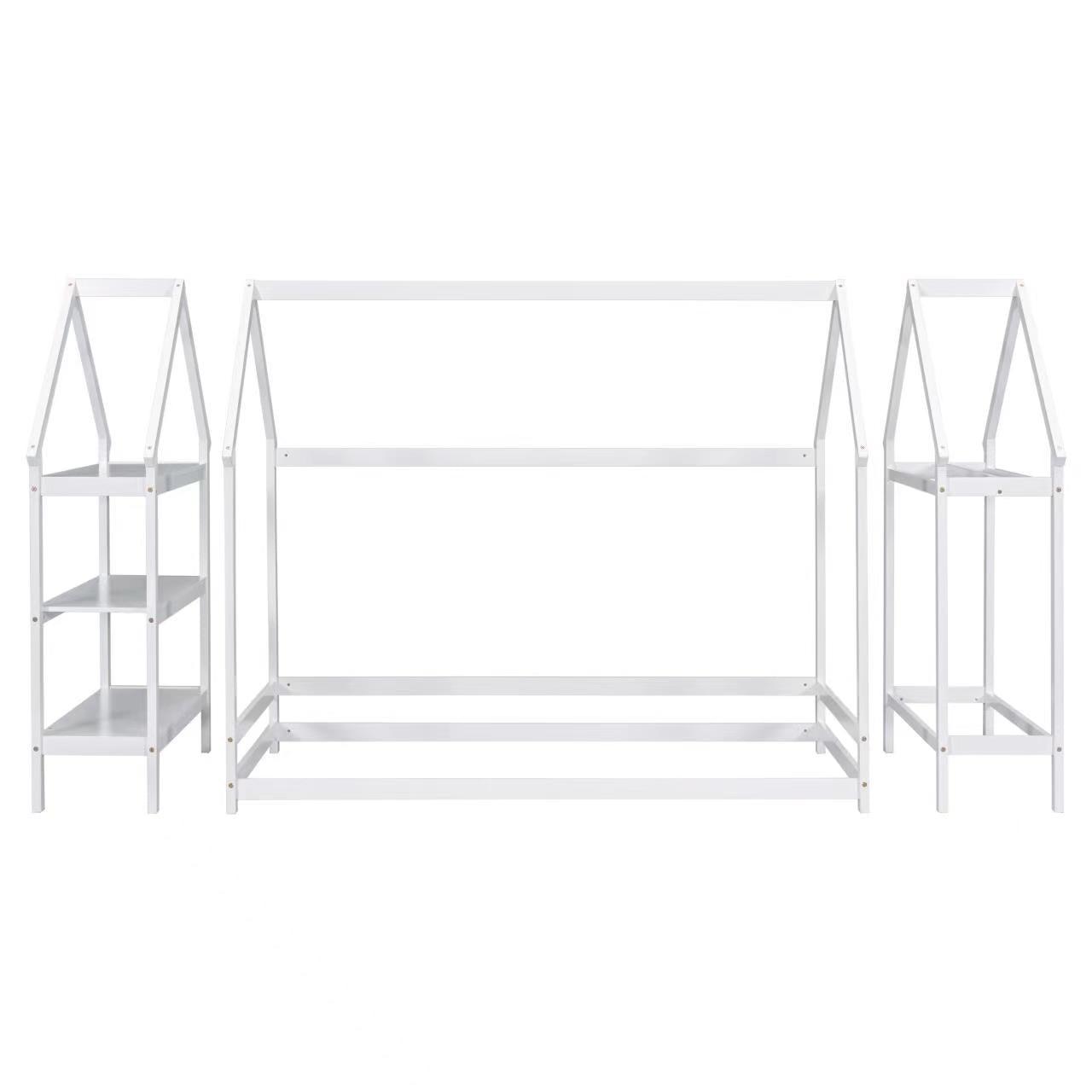 Twin House-Shaped Floor Bed with 2 Detachable Stands White - FurniFindUSA