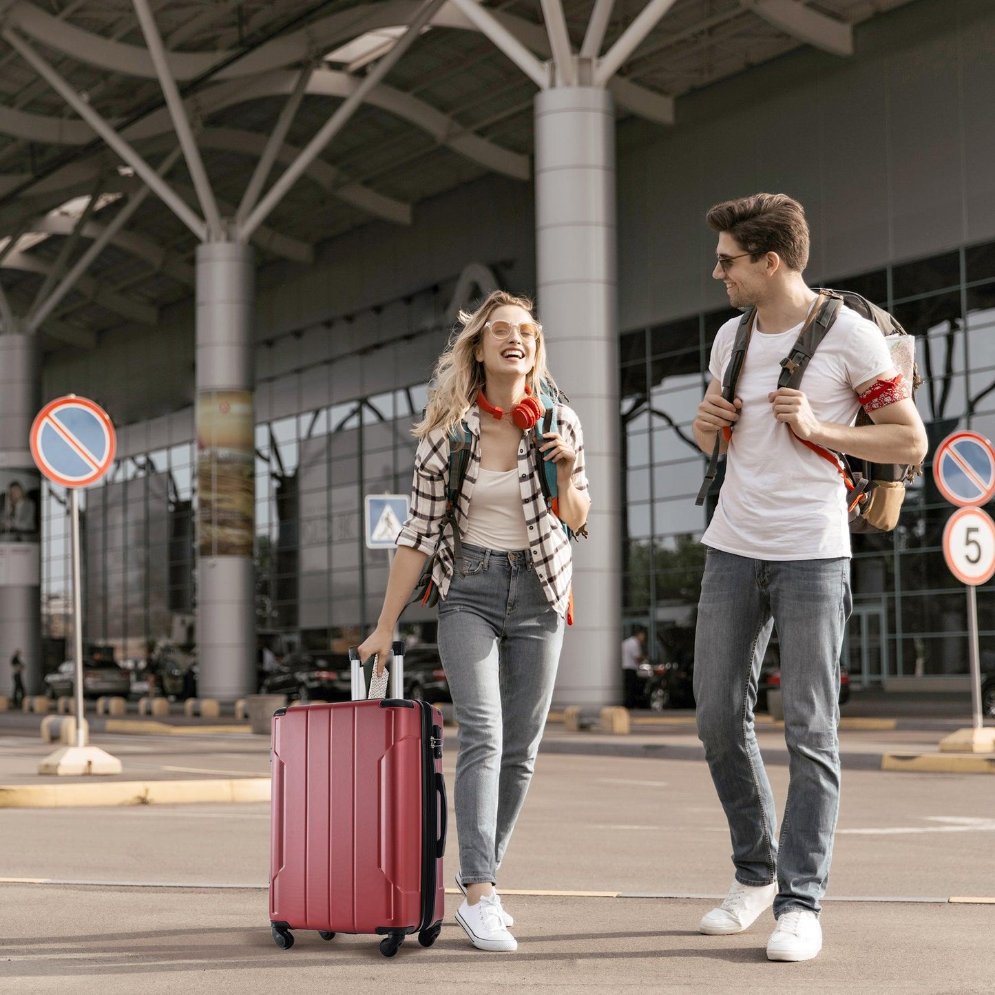 Hardshell Luggage Spinner Suitcase with TSA Lock Lightweight Expandable 24'' (Single Luggage) Red + ABS + 24 Inch - FurniFindUSA